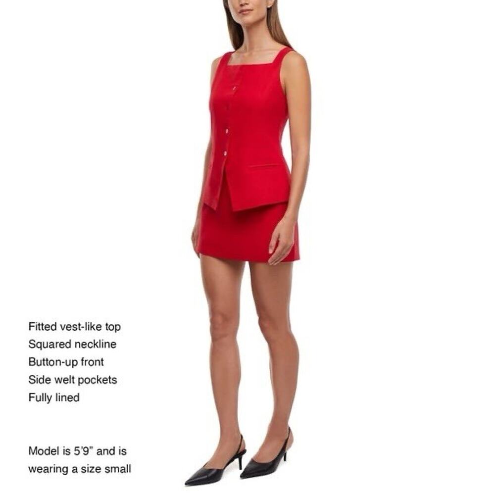 Express Women's Linen Blend Button-Up Tank Top Size M Red (Skirt Available) - Picture 4 of 7